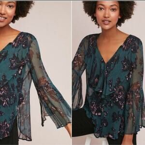 Anthropologie featherbone floral bell sleeve top